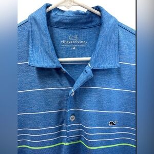 Vineyard Vines Performance Polo Shirt Blue Striped Whale Logo Size Medium